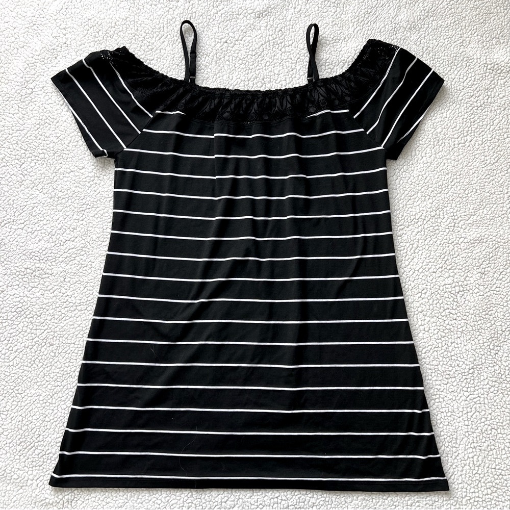 Striped Off Shoulder Black & White Dress
